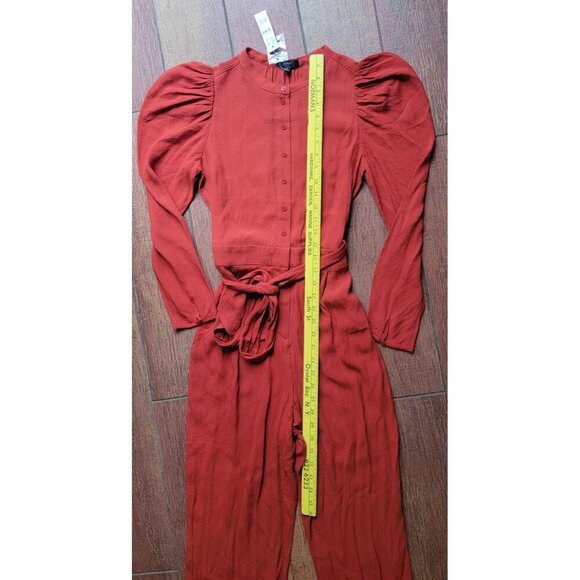 J CREW Puff Sleeve Casual Jumpsuit Straight Fit RED ORANGE Drapey Size 4 NEW - Picture 8 of 15